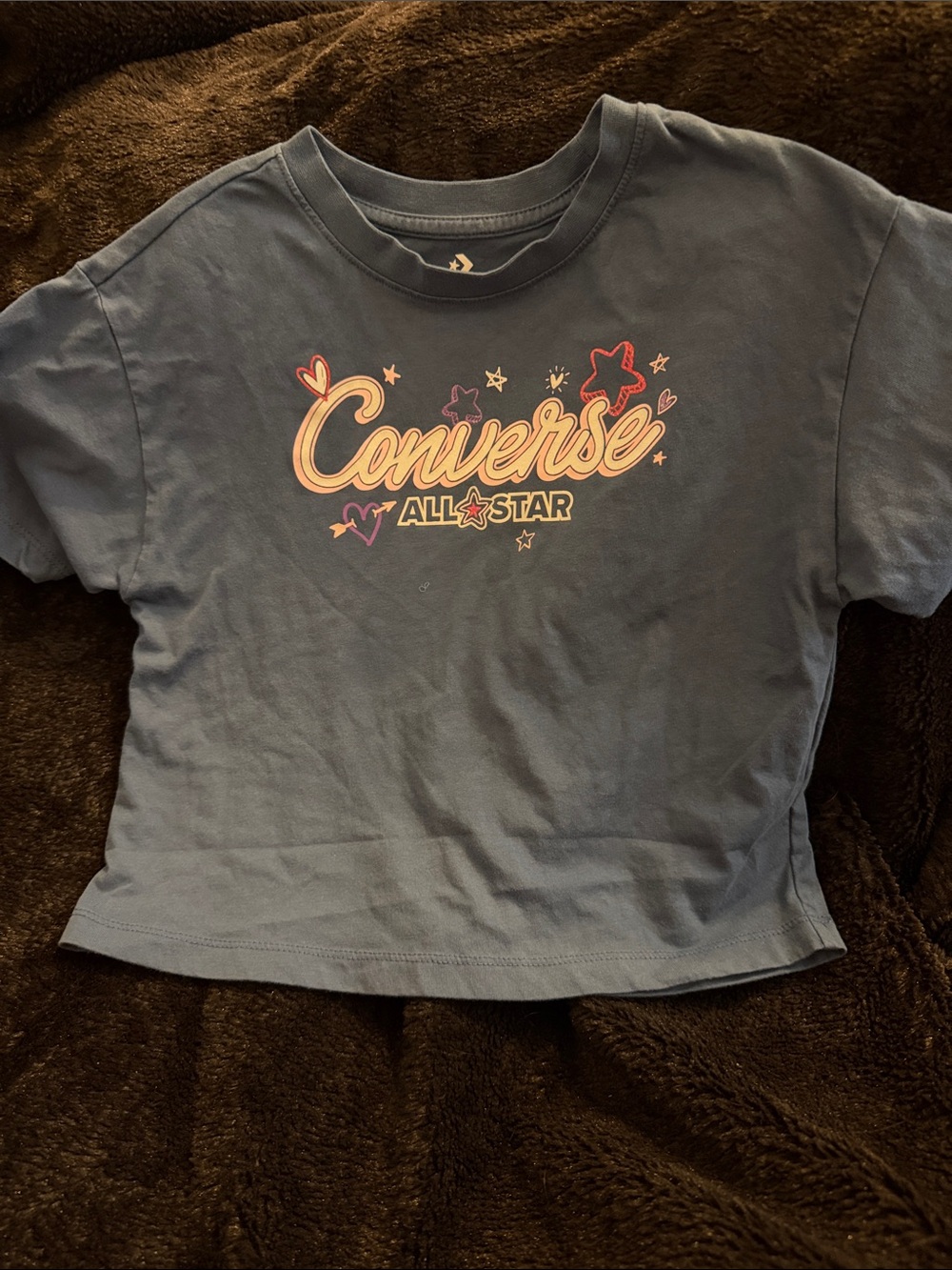 Converse Girls' Blue Graphic All Star Tee with Pink & Yellow Accents